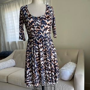 Blue and orange “ zebra” print skater dress S-M